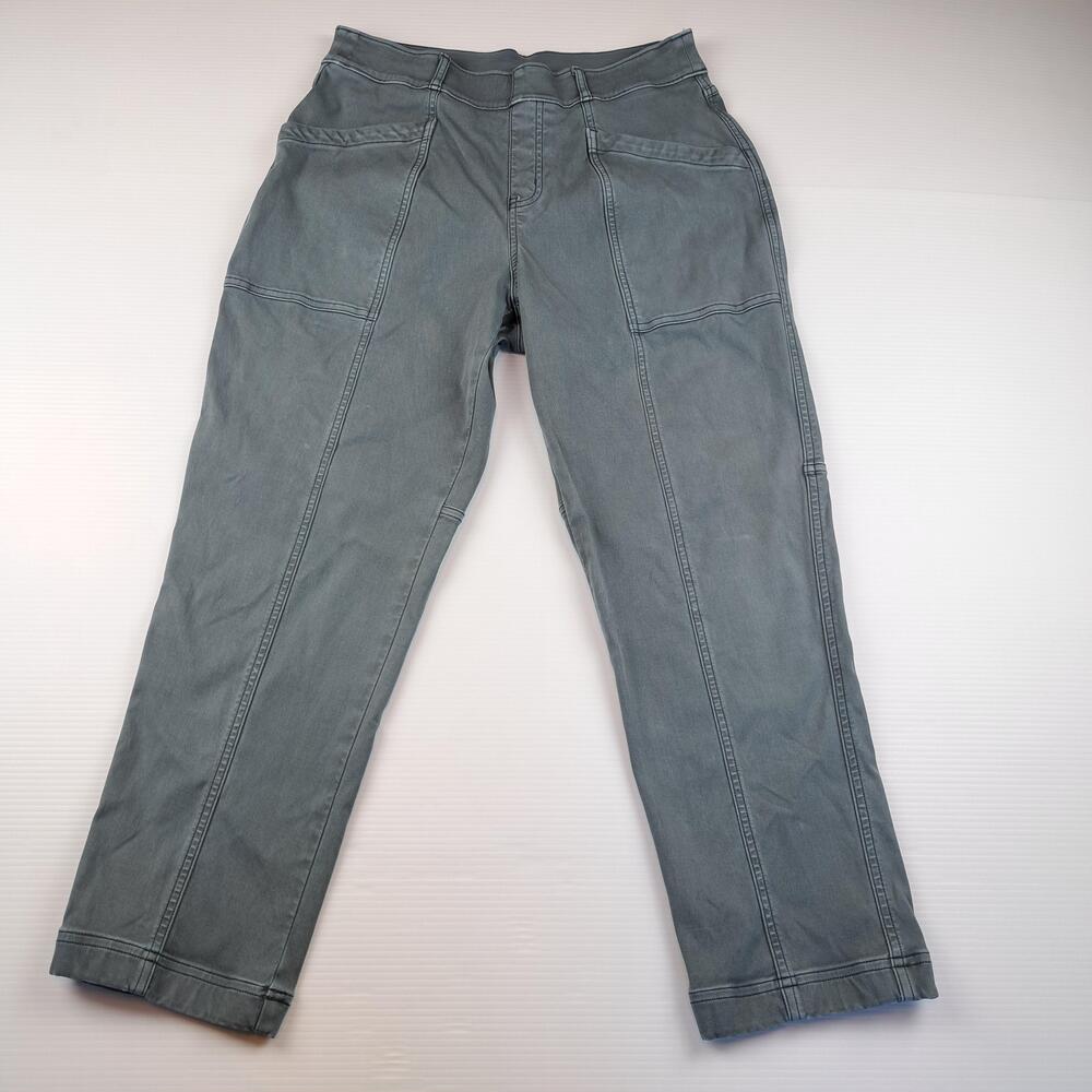 Spanx Pants Womens Large Gray Utility Crop Twill Pull On Stretch Casual Pockets